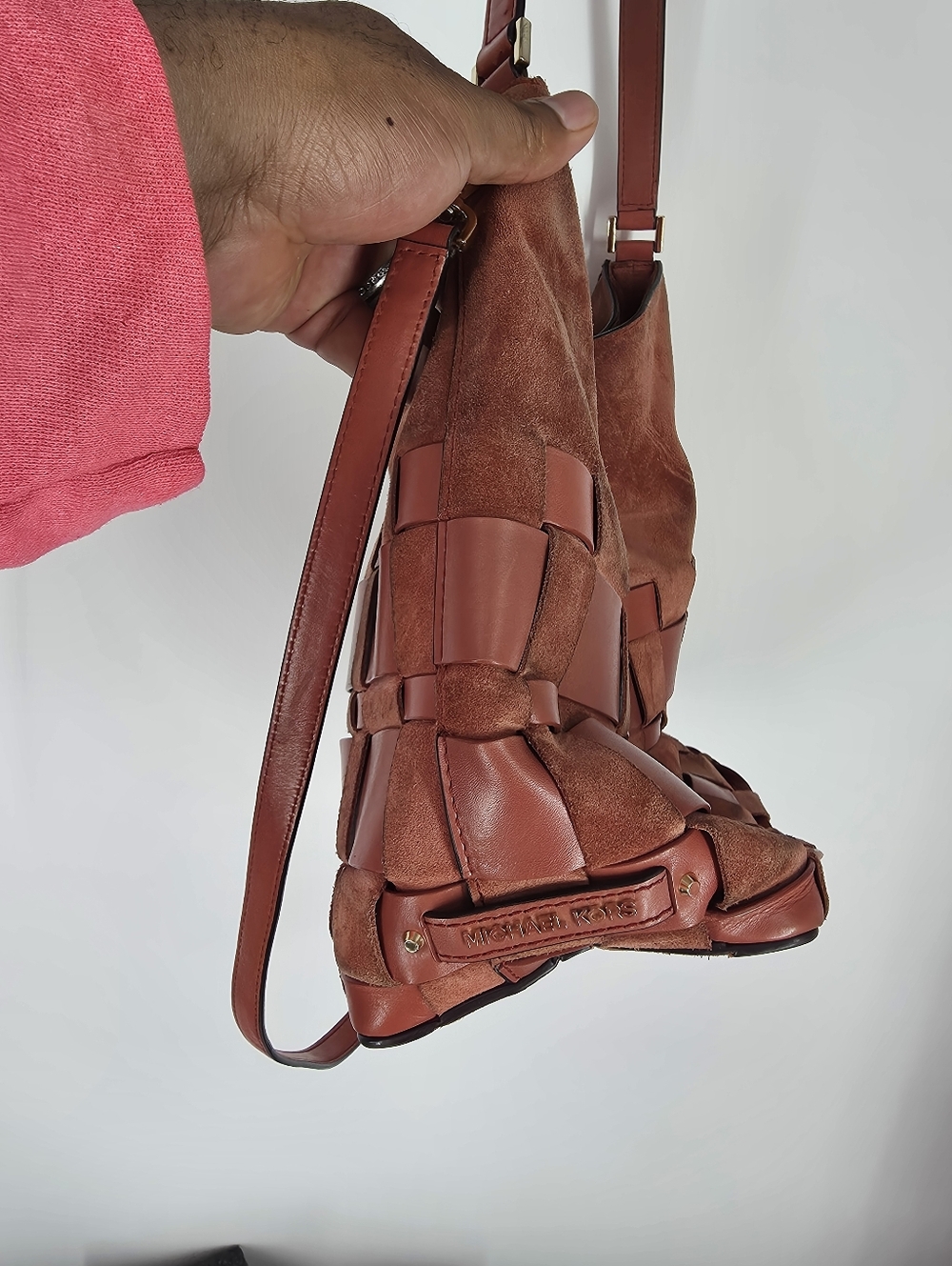 Michael Kors Rust Brown Woven Suede Hobo Bag - Picture 3 of 9
